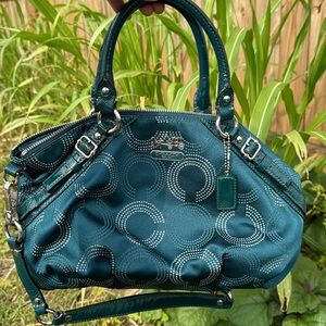 Coach Teal Satin Signature Circle Satchel